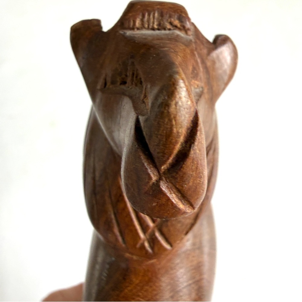 Vintage Hand Carved Wooden Lion Sitting On A Stool Figurine - Picture 4 of 6